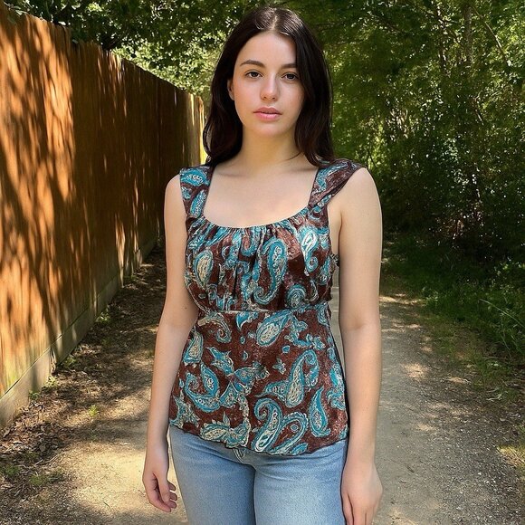 NWT VTG Y2K Self Esteem Babydoll Brown Blue Top Fairy Butterfly Womens Size 1X - Picture 1 of 10